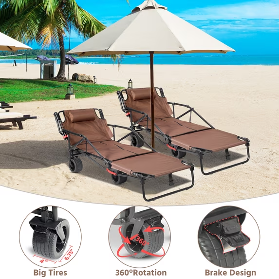 🏖️ 2-in-1 Folding Beach Wagon & Lounge Chair - Relax, Carry & Enjoy Every Outdoor Adventure